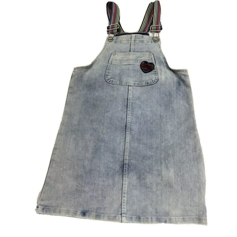 Jordache Girls Blue Jean Denim Bib Jumper Dress Size M 7/8 Adjustable Straps